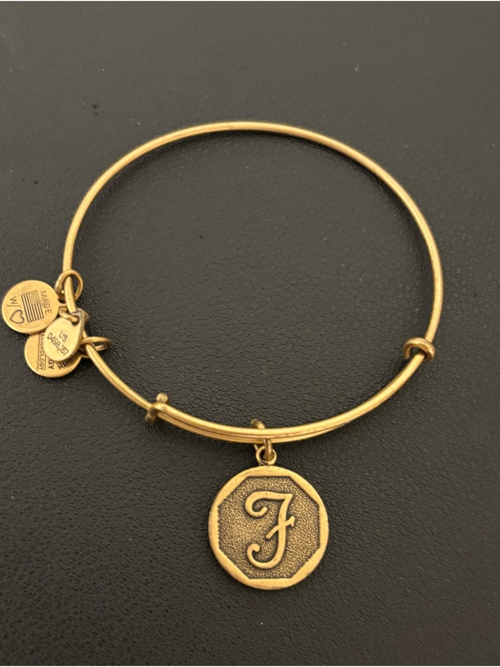 Alex and Ani Gold 'F' Initial Charm Expandable Bangle